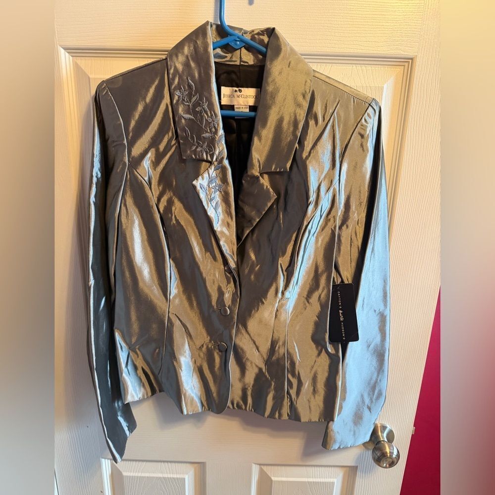 Vintage NWT Jessica McClintock Shiny Silver Blazer sz 8